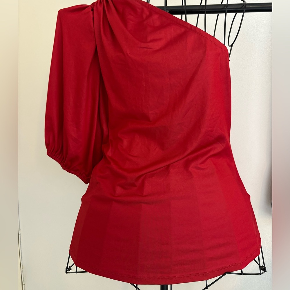 Red one shoulder blouse